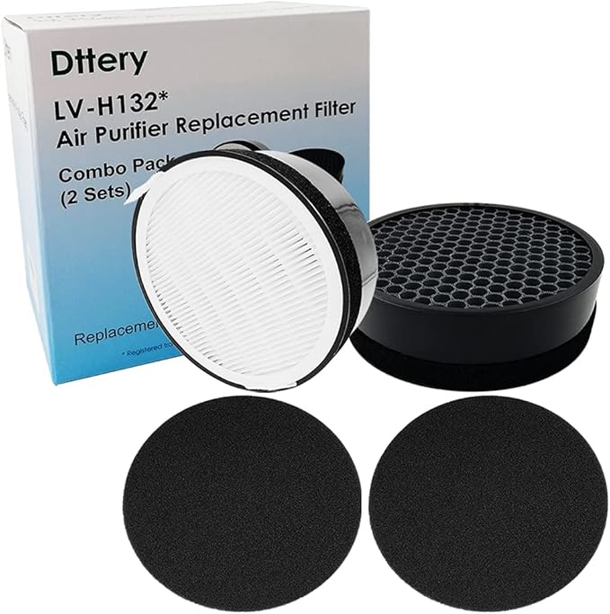 Dttery 2 Set LV-H132 Air Purifier Replacement Filter, True HEPA Filter, LV-H132-RF, Compatible with Levoit LV-H132 Air Purifier