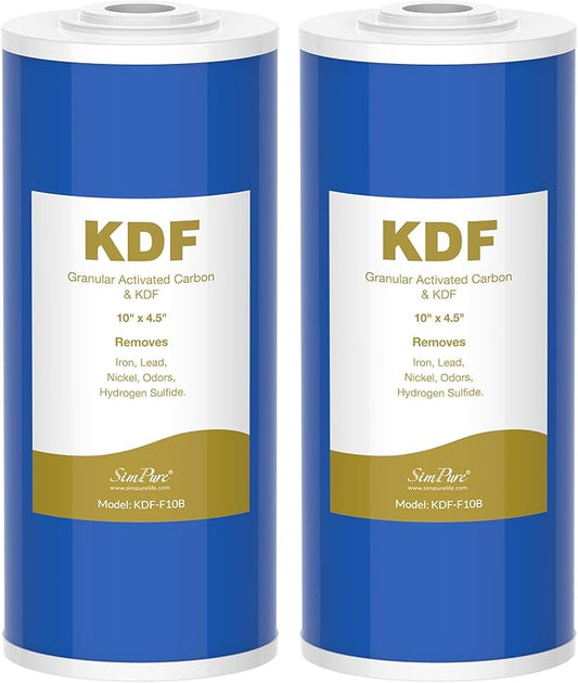SimPure 10" x 4.5" Carbon and KDF Filters, Whole House KDF/GAC Water Filter Cartridge Replacement for DB10C-2KDF, DB10P (2 Pack)