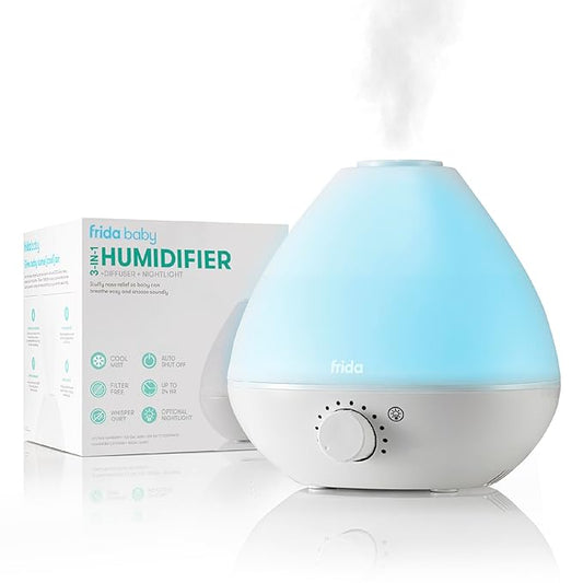 Frida Baby 3-in-1 Cool Mist Humidifier for Baby with Diffuser + Nightlight, Allergy Relief Baby Humidifier for Bedroom, Nursery + Large Rooms, Quiet, Auto Shut Off, Runs +24hrs