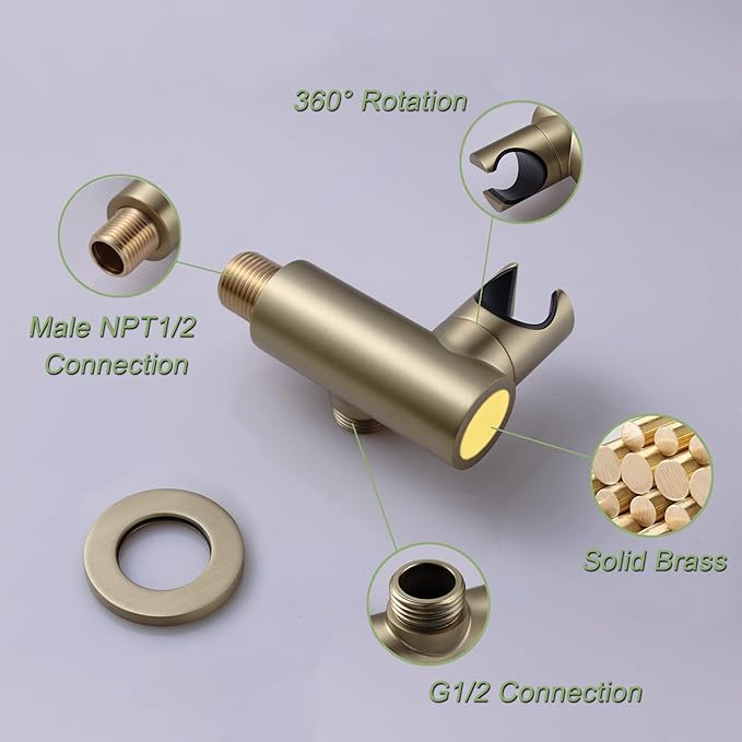 Brass Brushed Gold Shower Head 2 in 1 Function High Pressure 7 inch Hand Held Shower Head Dual Modes High Flow Shower Wand with 59 inch Hose and Shower Bracket