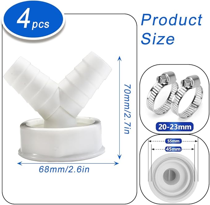 1-1/2 Inch Dishwasher Drain Hose Adapter Y Piece with Clips Kit, Pipe Connector Kit, Pipe Clips, Sink Adapter for Washing Machine