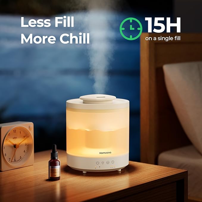 Homvana Small Humidifiers for Bedroom - 2 Packs 1.8L Cool Mist Top Fill Humidifier for Baby Nursery, Essential Oil Diffuser, 3 in 1 for Home Plants Offices and Grow Tents, 7 Color Lights, Ultrasonic