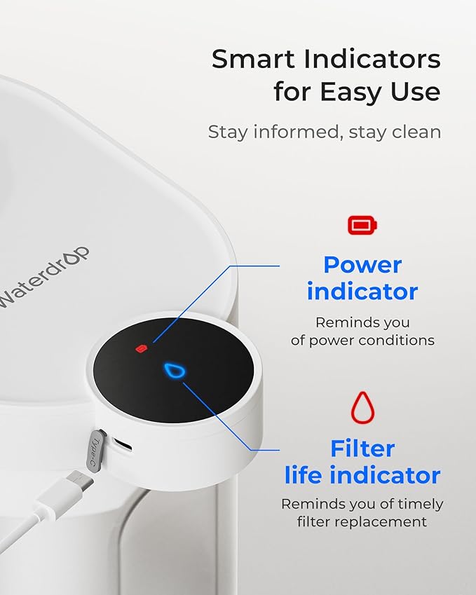 Waterdrop Rechargeable Water Filter Dispenser, 5-Stage Long-Life Instant Electric Powerful Pitcher, Reduce 70+ Contaminants, Soften Water, 15-Cup Countertop Water Filtration System, NOT Reduce TDS