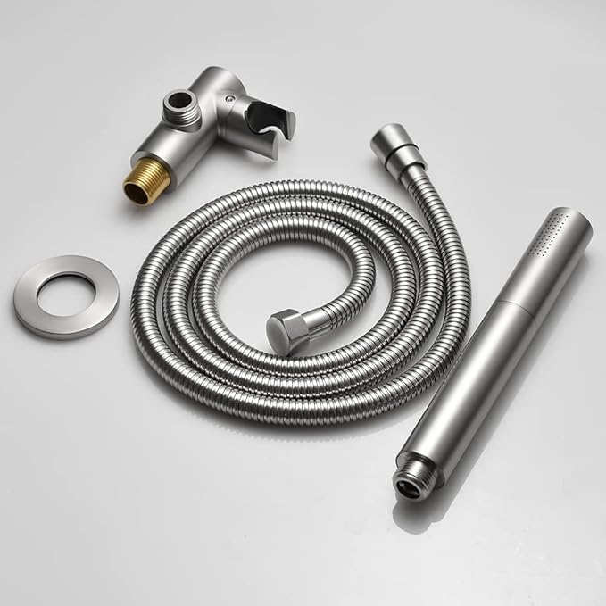 Brushed Nickel Dual Modes Brass Shower Wand High Pressure 7 Inch Brushed Finish Shower Head Sprayer Hand 2 In 1 Function Handheld Shower Head Set with 59 Inch Hose, Bracket