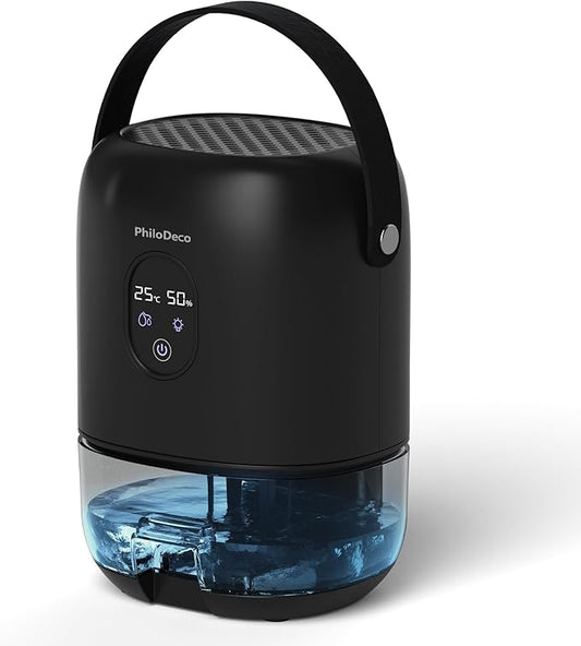 PHILODECO 280 Sq. Ft 35 OZ Dehumidifier, Portable Small Dehumidifiers for Bedroom, Bathroom, Basement,RV with CO mode, Sleep mode, Auto Shut Off, 7 Colorful Lights, Black