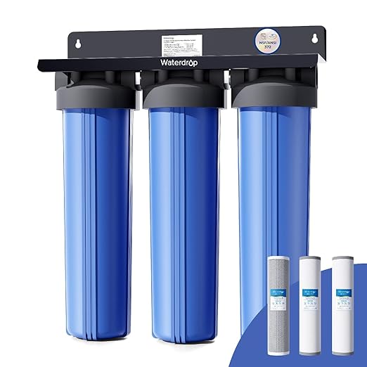 Waterdrop 3-Stage Whole House Water Filter System,Reduce Iron&Manganese,with Carbon &Sediment Filters,7-Stage Filtration,Reduce Lead,Chlorine,Odor,5 Micron WHF3T-FG,1" Inlet/Outlet
