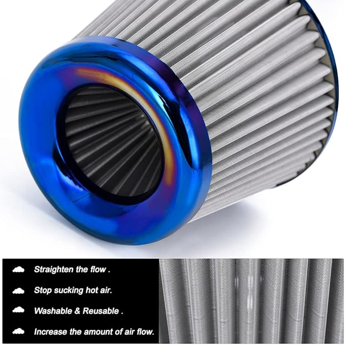 PTNHZ Universal Burnt Blue Neck 3" 76mm Car High Flow Cold Air Intake Air Filter Power Intake Air Inlet System Mushroom Head Air Cleaner