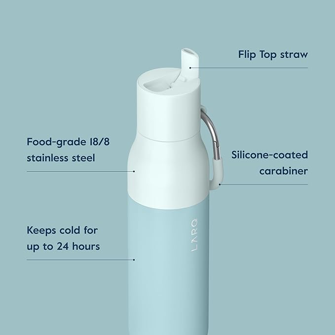 LARQ Bottle Flip Top 25 oz - Insulated Stainless Steel Water Bottle With Straw | BPA Free | Reusable Water Bottle for Sports, Gym, and Travel | Keep Drinks Cold for 24 Hours, Seaside Mint