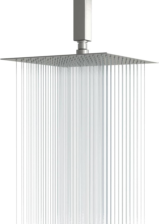 Lordear Rain Shower Head 10 Inch Square Waterfall Shower Head Brushed Nickel Rainfall Shower Head High Pressure Shower Head 304 Stainless Steel Showerhead