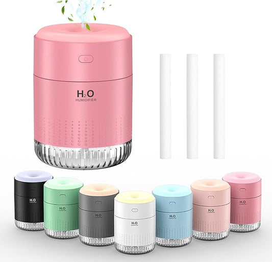 Colorful Mini Humidifier, USB Rechargeable Humidifier, 4 Modes Super Quiet, Humidifiers For Bedroom,Suitable For Travel Office Family-Rose Pink