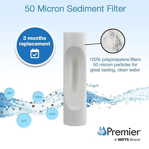 IPW Industries Inc. - Whole House Water Filter Replacement Cartridge, 50-Micron Poly-Spun Sediment Filtration System for Home Water - Watts Premier, 5 Pack