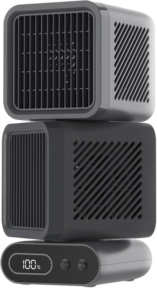 Desk Fan, 11-Inch Table Fan for Bedroom, 6 Speeds, Digital Display, Dual Heads 6000mAh Battery USB Fans, 360° Rotating, 120° Auto Oscillating, Desk Fans Small Quiet for Home, Office, Kitchen