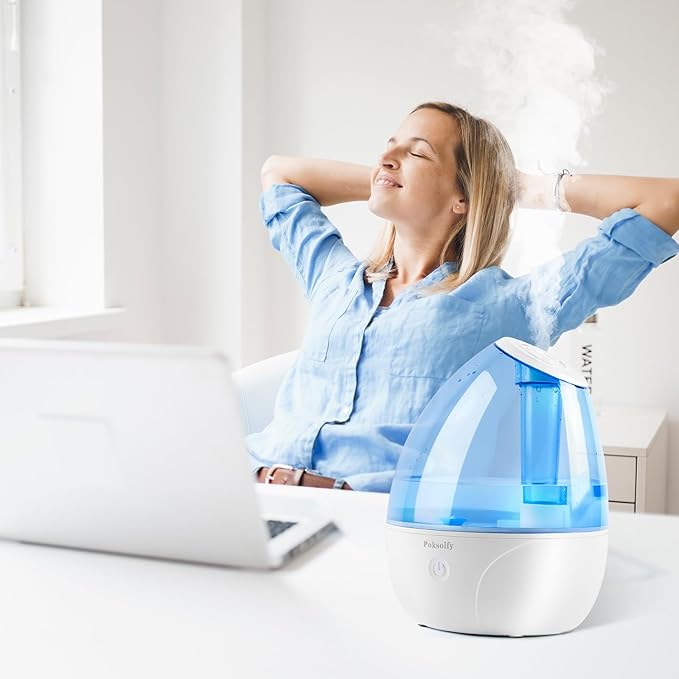 Cool Mist Humidifier for Bedroom,2L Small Humidifiers for Bedroom and Office,25dB Humidifier for Toy room and Plant,Last Up to 13H on Max Mist Setting (Light Blue)