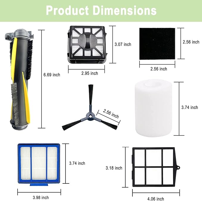 Accessories Kit for Shark IQ RV1001AE AV911S EZ AV1010AE RV1000 RV1001 AV970 AV993 AV1002AE,1 Main Brush,3 Filter,6 Side Brushes,1 Pre Filter,1 Filter&1 Pre-Motor Foam&Felt Filter