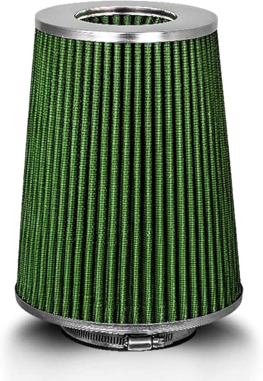 GREEN 4" 102 mm Inlet Truck Cold Air Cone Replacement Performance Washable Clamp-On Dry Air Filter (8" Tall)