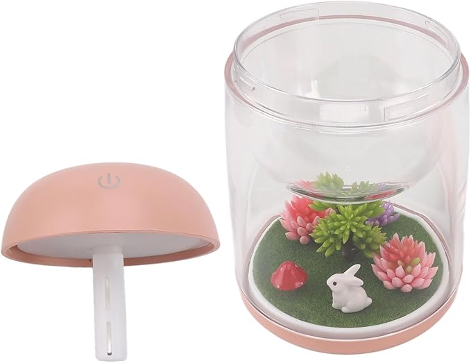 Cute Mushroom Humidifier 2in1 Essential Oil Diffuser Ultrasonic Desk Humidifier Quiet Mini Humidifier for Bedroom Office Car (Pink)