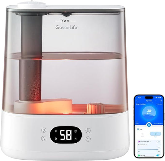GoveeLife Smart Humidifiers for Bedroom, 6L Cool Mist Top Fill for Large Room, Humidity Sensor, Auto Mode, Schedule, 60H Quiet Runtime, WiFi Humidifier Essence Diffuser for Baby Plant, Work with Alexa
