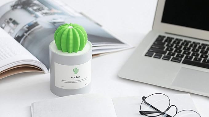Mini Humidifier, 280ml USB Cool Mist Portable Cactus Air humidifier, Ultra-Quiet Operation for Bedroom Home Office Desk Yoga Car Travel(Grey)