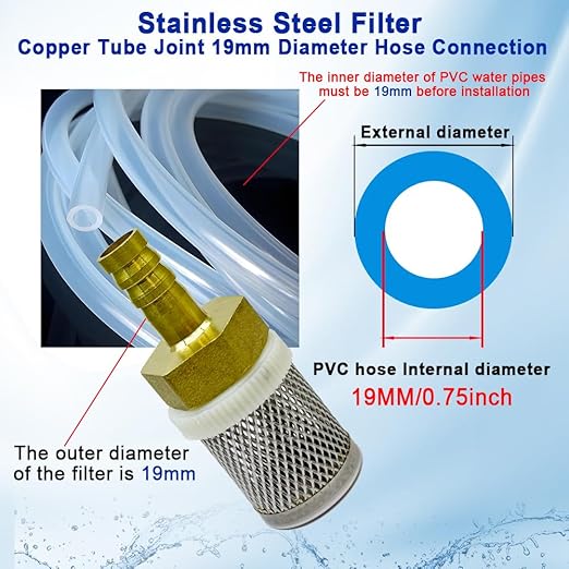 19mm Inline Strainers Filter Copper Tube Joint 19mm Diameter Hose Connection, Garden, Swimming Pool, Fish Tank Hose Filter, Suction Strainers Used to Remove Debris and Reduce Solid Entry