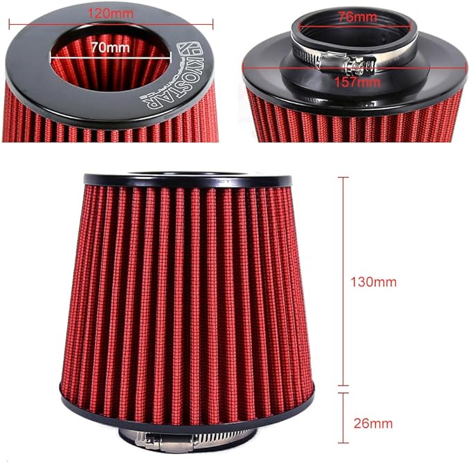 Kyostar Universal RED 3 Inch 76mm Air Intake Cone Filter Replacement Quality Dry Air Filter