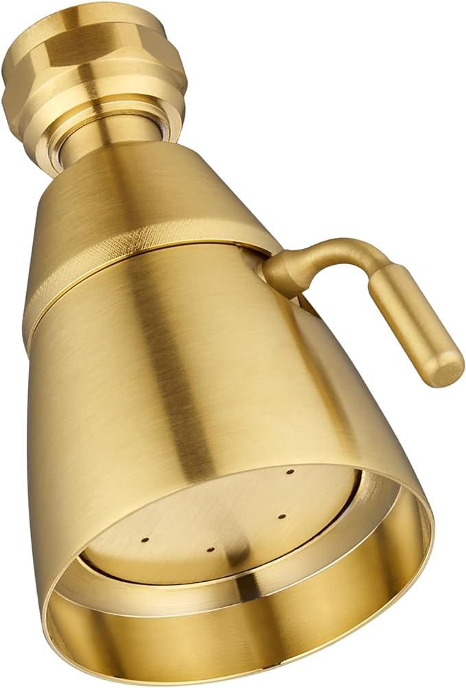 Angle Simple High Flow Shower Head, Brass Shower Sprayer for Outdoor, Adjustable Angle and Water Flow, G 1/2, Brushed Gold