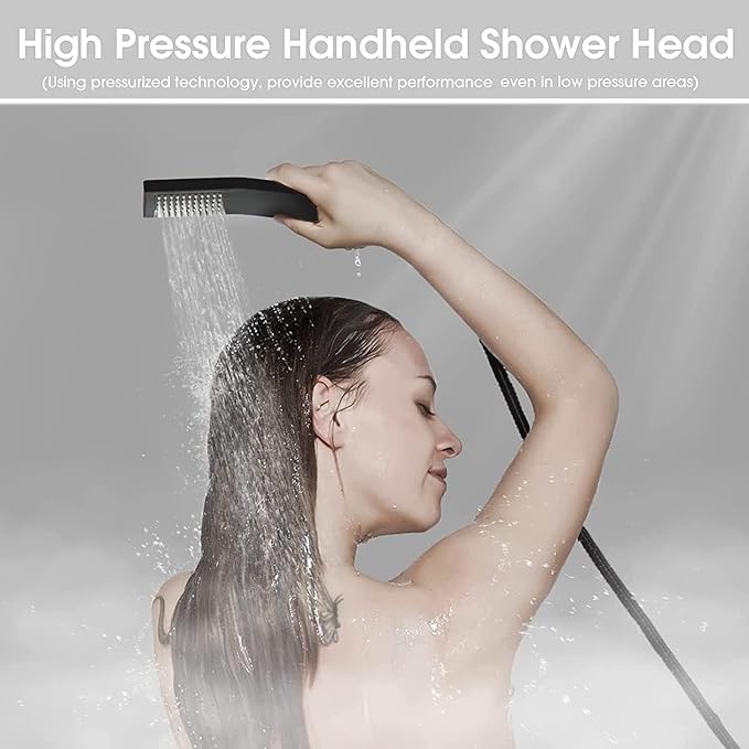 All Metal 12'' Rain/Rainfall Shower Head with Handheld Spray Combo, High Pressure Square Shower Head with 13'' Extension Arm, Dual Black Shower Heads with 78'' Hose, Waterfall Showerhead, BELLEARLY