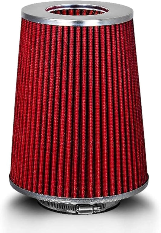 RED 4 inch 102 mm Inlet Truck Cold Air Cone Replacement Performance Washable Clamp-On Dry Air Filter (8" Tall)