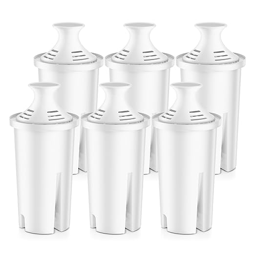 Water Pitcher Filter Replacement for Brita® Water Filter, Pitchers and Dispensers, Compatible with Brita Classic, Mavea 107007, 766229, 001529, 10171019, and 107007 (6 Pack)