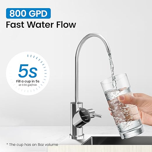 Under Sink Reverse Osmosis System, 800GPD, Dual RO Membranes, 3:1 Pure to Drain, Tankless Reverse Osmosis System with Smart Faucet, Reduces PFAS TDS & Chlorine