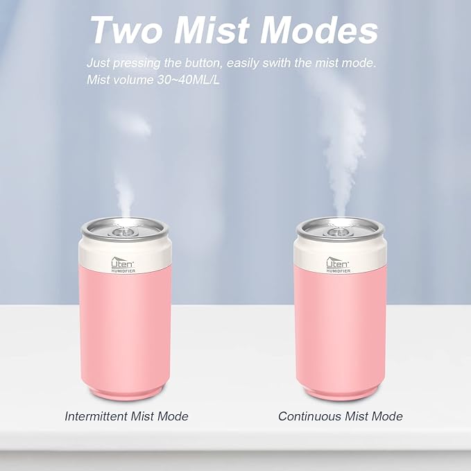 Humidifiers, Humidifier for Bedroom, Can Air Humidifier, Humidifiers for Home and Plants, USB Powered And Battery Powered Portable for Home Office Car Outdoor, 2 Mist Modes, Night Light, Auto-Off