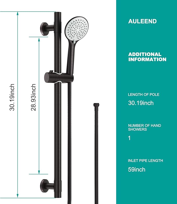 Shower Slide Bar Handheld Shower Head with Hose, 5-Function Hand Shower with Wall Mount，shower slide bar,adjustable height shower head (A-round, ORB)