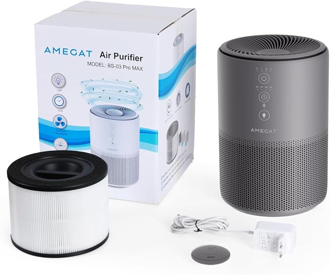 Air Purifiers for Home Large Room up to 1274-ft², Pet Hair Allergy, HEPA 3-in-1 air purifier,Low Power High Torque Motor, Sleep Mode, Removes Smoke,and Odor Pollutants.Airfresh-300（ Iron Grey）