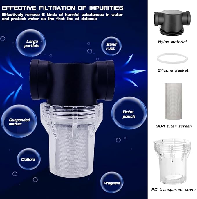 1 Inch Sediment Filter Pressure Washer Filter - 40 Mesh Stainless Steel Garden Hose Filter with Female Thread for Outdoor Gardening, RV Water System & Inlet Water Filtration