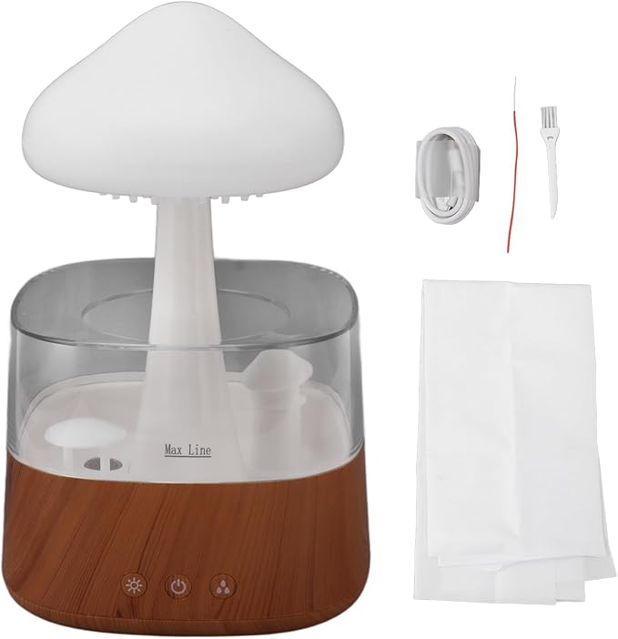 Rain Cloud Humidifier Night Light, Bedside Mushroom Rain Cloud Diffuser for Bedroom Office Moisturizing