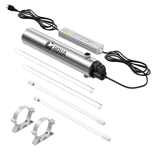 HQUA-TWS-121 120V 55W 12GPM 1“ MNPT Inlet/Outlet, Whole House Ultraviolet Water Purifier Filter, + 1 Extra UV Bulb, + 1 Extra Quartz Sleeve
