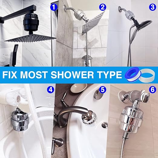 Shower Filter, 20 Stage Shower Head Filter for Hard Water High Output Shower Water Filter Shower Water Softener with 3 Replaceable Filter Cartridges Reduce Chlorine, Dry Skin, Itchy Scalp -Black