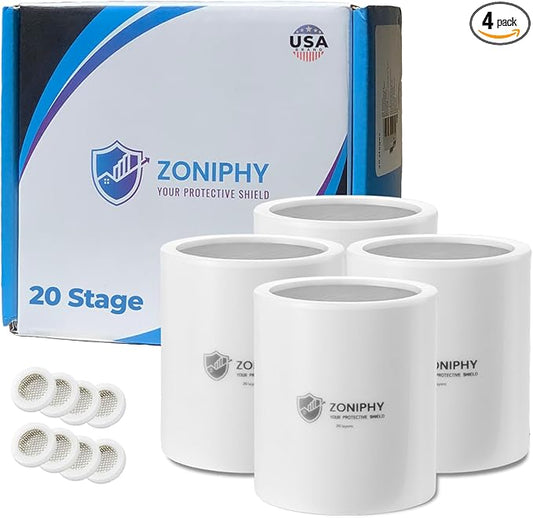 20-Stage Shower Head Filter Replacement Cartridge (No Housing) – Universal Shower Water Filter for Hard Water, Reduces Chlorine & Impurities for Softer Skin & Healthier Hair (Four Pack)