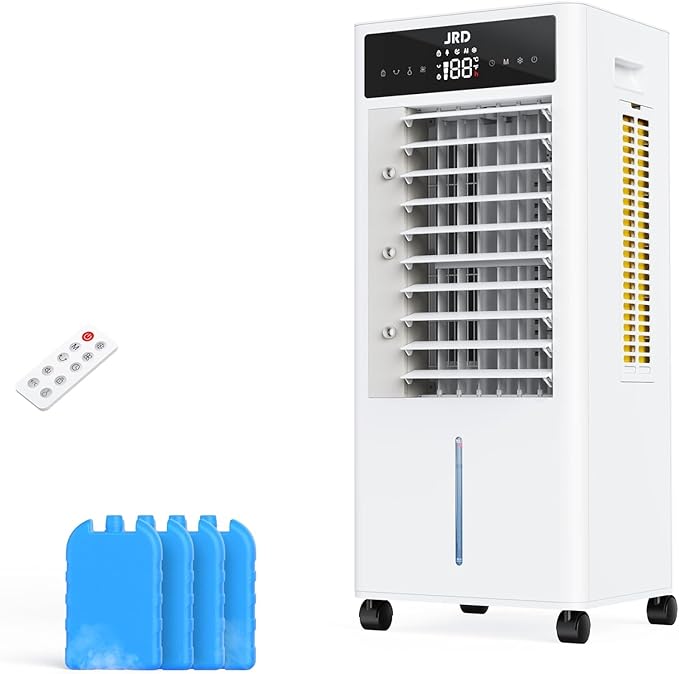 JRD 3-IN-1 Evaporative Air Cooler, 80° Oscillation Air Cooler with 3 Speeds, 4 Modes, 12H Timer, 2.4Gal Tank, Remote, Portable Swamp Cooler for Bedroom Home Office Garage
