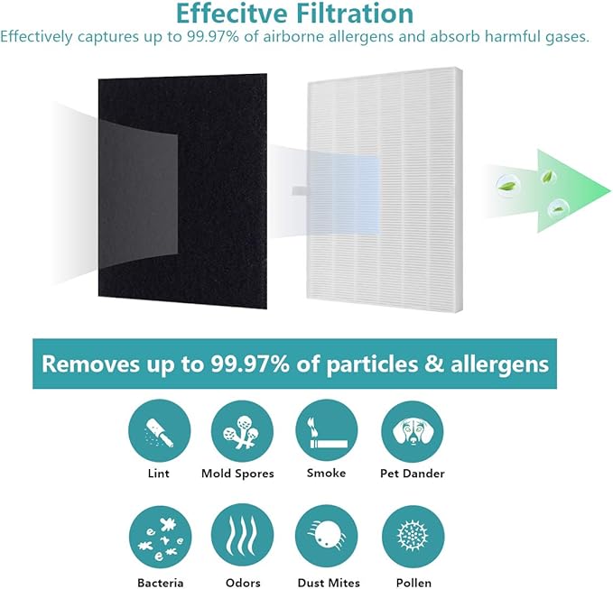115115 Replacement Filter A Size 21, Compatible with Winix PlasmaWave 5300, 6300, C535, 5300-2, 6300-2, P300, AM90, 9000, 5000, 5000B, C909, 9800 Air Purifier, 2 True Hepa Filter + 8 Carbon Pre-Filter