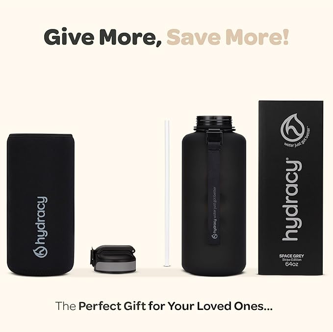 Hydracy Water Bottle with Time Marker -Large BPA Free Water Bottle & No Sweat Sleeve -Leak Proof Gym Bottle with Fruit Infuser Strainer & Times to Drink -Ideal for Fitness Sports & Outdoors