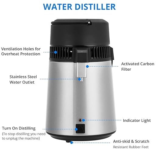 4L Water Distiller,Household Stainless Steel Distilled Water Purifier,Countertop Distilled Water Maker,4 Litre Distilled Water Machine for Home.Silver.