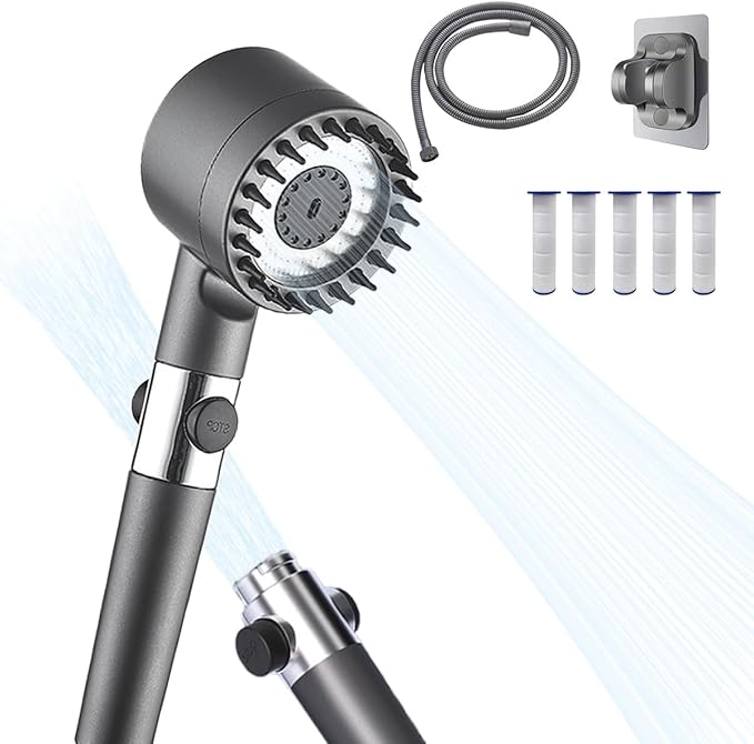 Filtered Shower Head with Handheld, 3 Spray Mode Hard Water Detachable with Filters and 59" Inch Hose Bracket, High Pressure shower heads, Suitable For Bathing And Rinsing Fish Tank And Pets