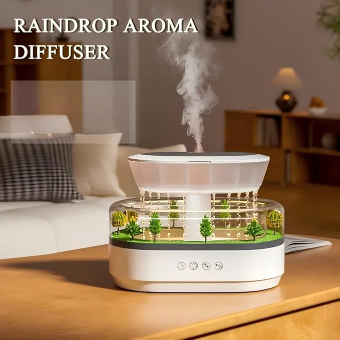 Humidifiers for Bedroom, 250ML Essential Oil Diffuser, Aromatherapy Diffuser, with 7-Color Mood Light, Quiet Raindrop Cool Mist Air Humidifier for Bedroom, Office, Nursery, Plants- White