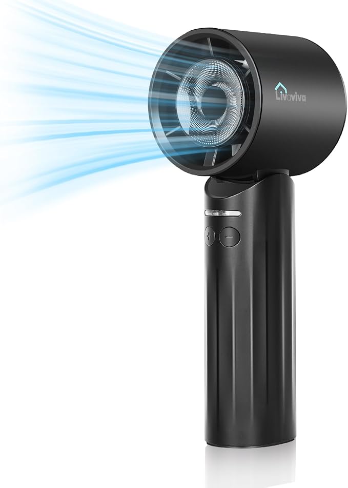 Handheld fan, adjustable blowing angle, mini portable turbo fan, USB Type-C rechargeable, infinitely variable speed high-speed personal fan, 11 Hours Battery Life (Black)