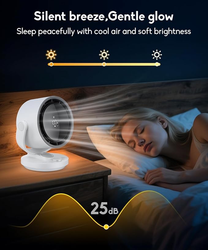 let'me Table Fan, 100-Speed Desk Fan with Digital Display, Rechargeable Battery Fan with Warm Night Light, Oscillating Fan and 12H Timer, Small Quiet Desk Fan for Bedroom, Office