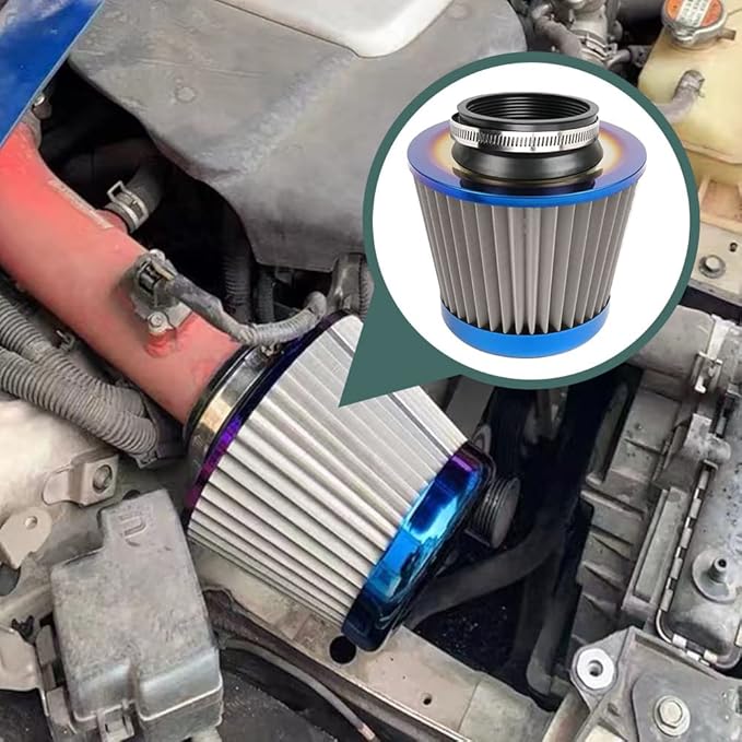 Cold Air Intake Filter, High Performance, Washable Filter, Clamp-On Replacement Air Filter, Flange Diameter 3inch/76mm Gray