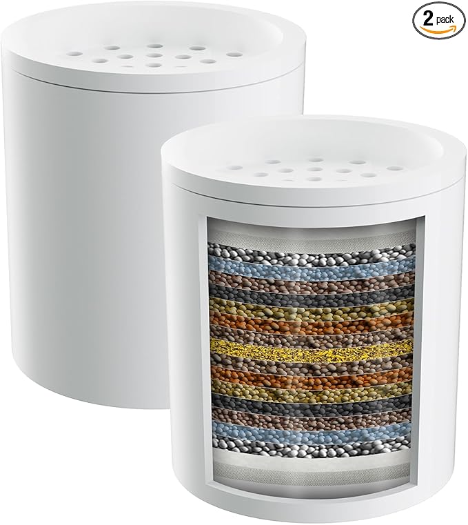 Hibbent 2 Pack Shower Filter Replacement Cartridges for Hard Water, High Output 20 Stage Shower Filter with Vitamin C to Remove Chlorine & Fluoride, Glowing Skin, Strong Nails & Shimmering Hair
