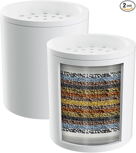 Hibbent 2 Pack Shower Filter Replacement Cartridges for Hard Water, High Output 20 Stage Shower Filter with Vitamin C to Remove Chlorine & Fluoride, Glowing Skin, Strong Nails & Shimmering Hair