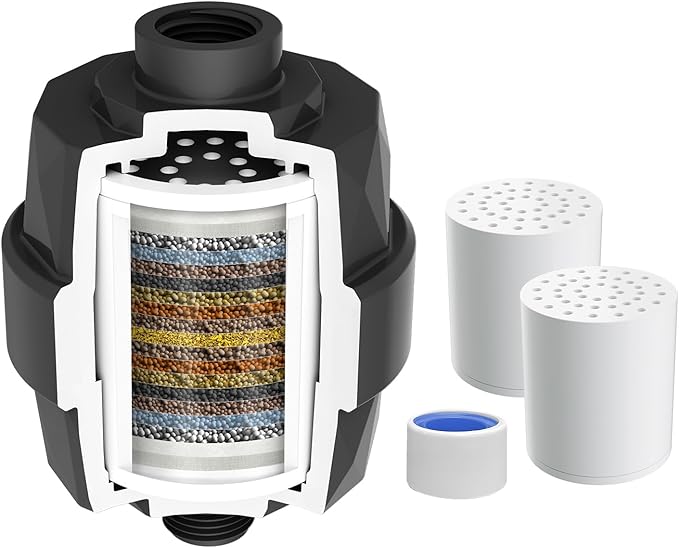 Hibbent Shower Filter for Hard Water, High Output Shower Head Filter to Remove Chlorine and Fluoride, 20 Stage Showerhead Filter, Shower Water Filter with 2 Replaceable Filter Cartridges, Matte Black
