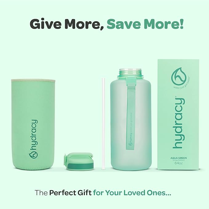 Hydracy Water Bottle with Time Marker -Large BPA Free Water Bottle & No Sweat Sleeve -Leak Proof Gym Bottle with Fruit Infuser Strainer & Times to Drink -Ideal for Fitness Sports & Outdoors